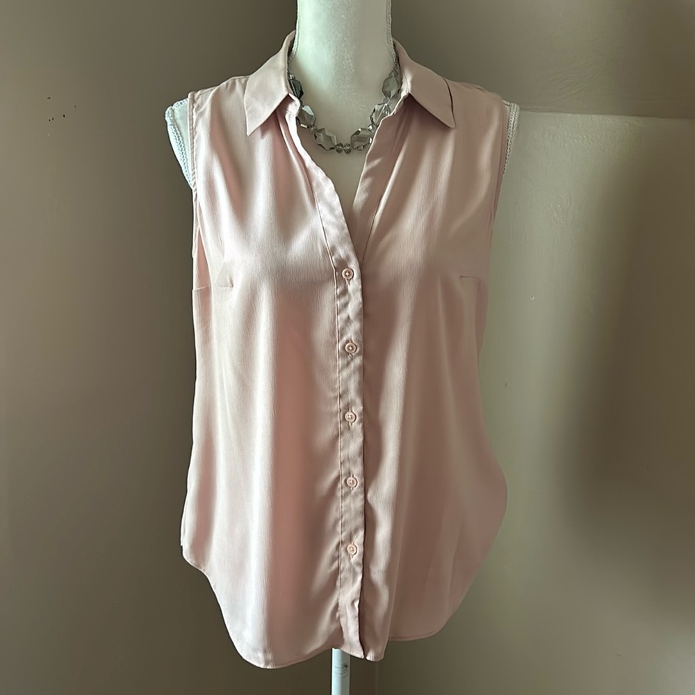 Ann Taylor blush sleeveless V-neck button up blouse. Medium Petite.